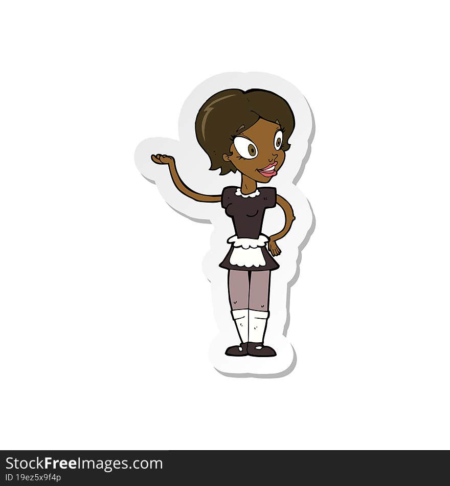 Sticker Of A Cartoon Woman In Maid Costume