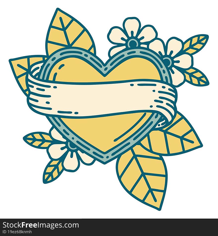 tattoo style icon of a heart and banner