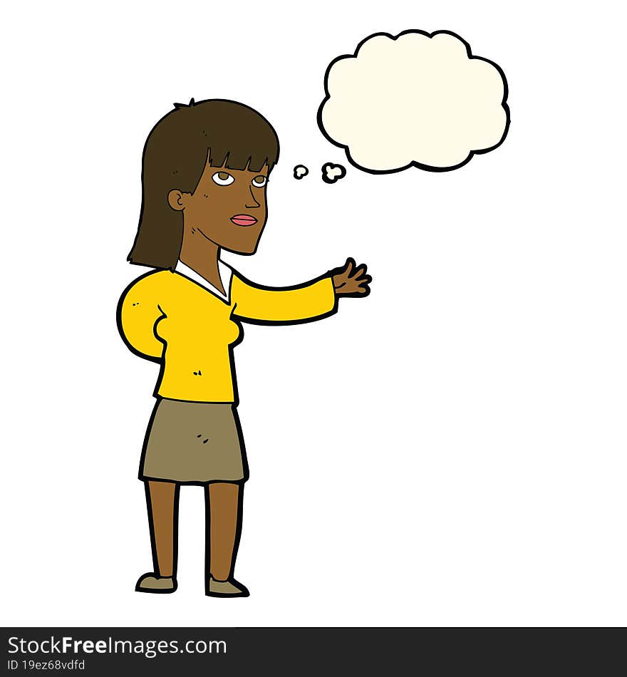 Cartoon Woman Explaining With Thought Bubble