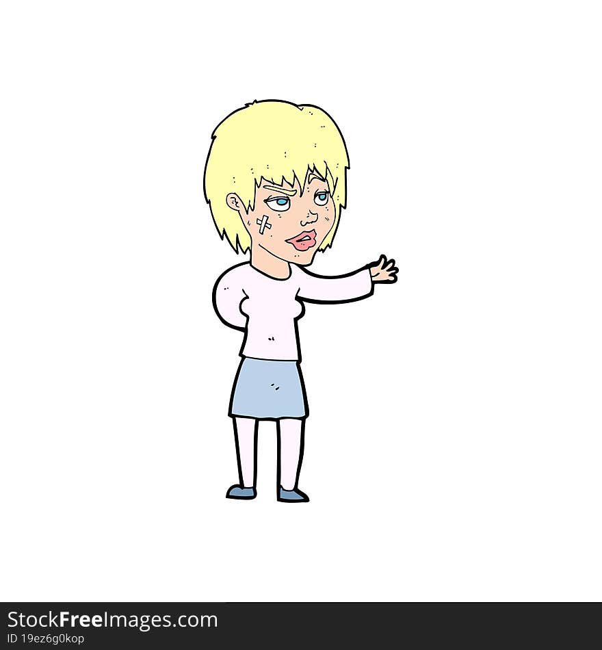 cartoon woman with sticking plaster on face