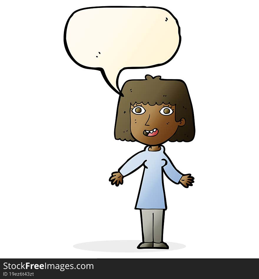 cartoon happy woman with speech bubble