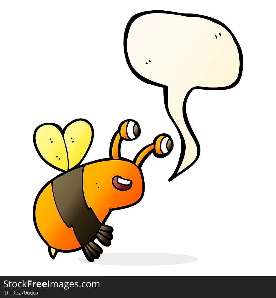 cartoon happy bee with speech bubble