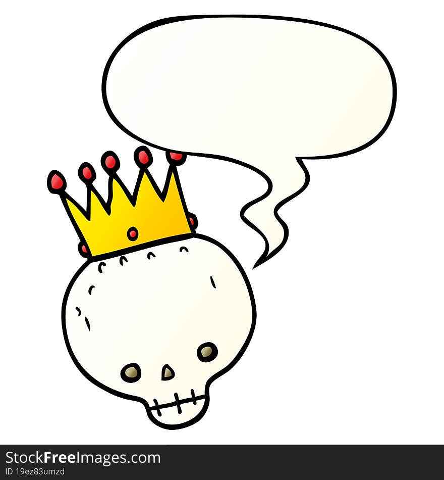 cartoon skull and crown and speech bubble in smooth gradient style