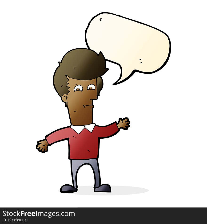 cartoon waving man with speech bubble