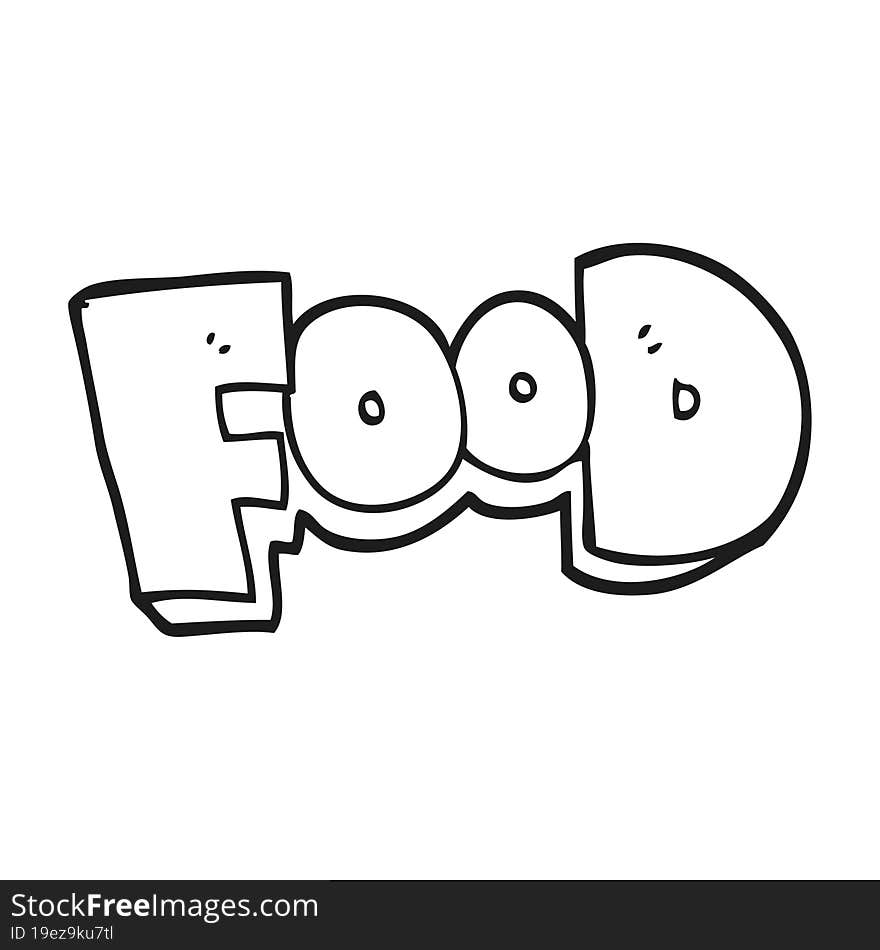 black and white cartoon word food