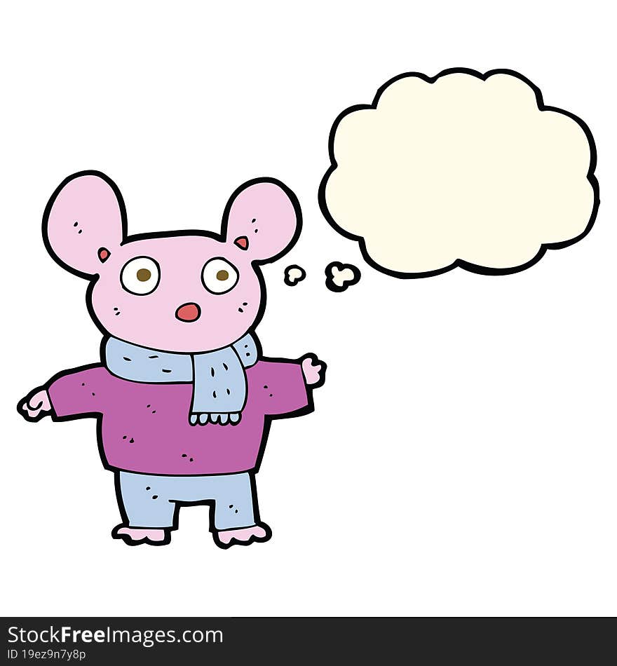 cartoon mouse in clothes with thought bubble