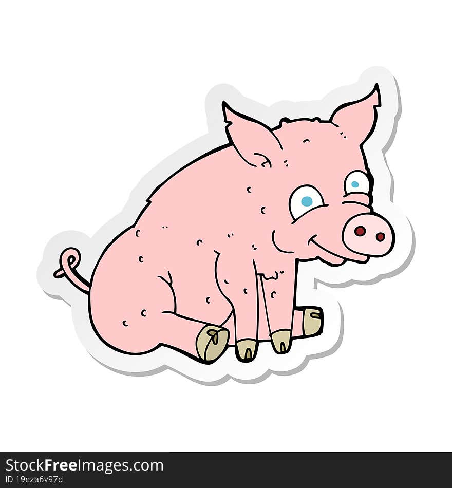 Sticker Of A Cartoon Happy Pig