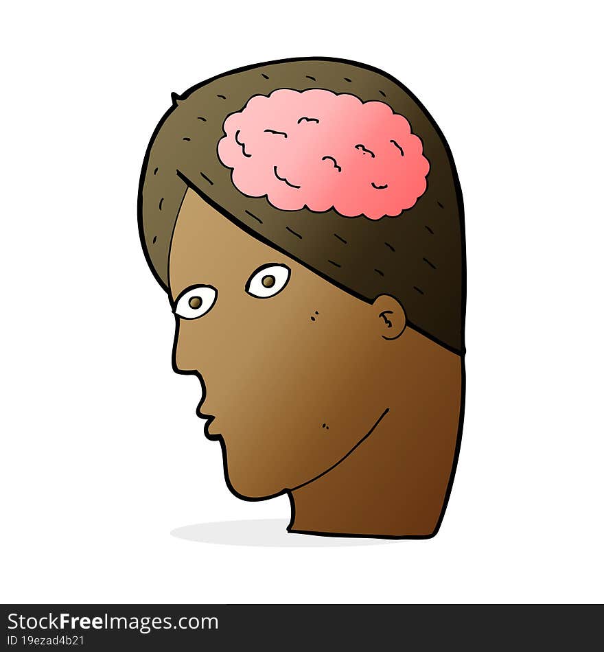 cartoon head with brain symbol