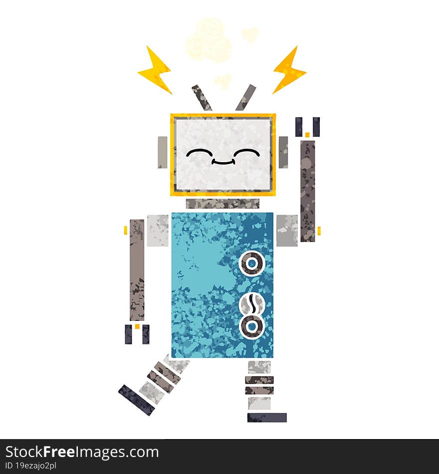 Retro Illustration Style Cartoon Robot