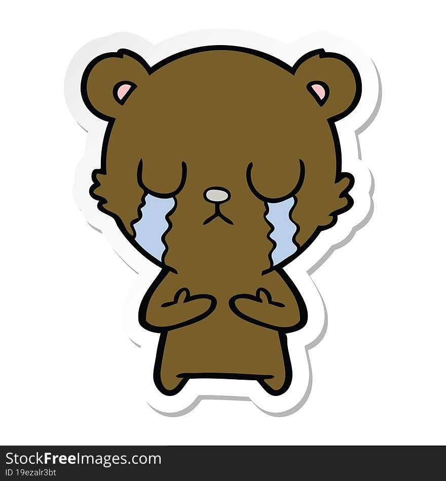 sticker of a crying cartoon bear