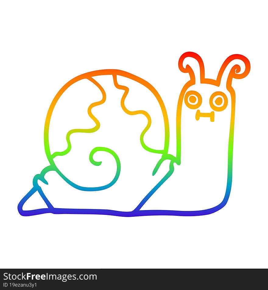 rainbow gradient line drawing of a cartoon snail