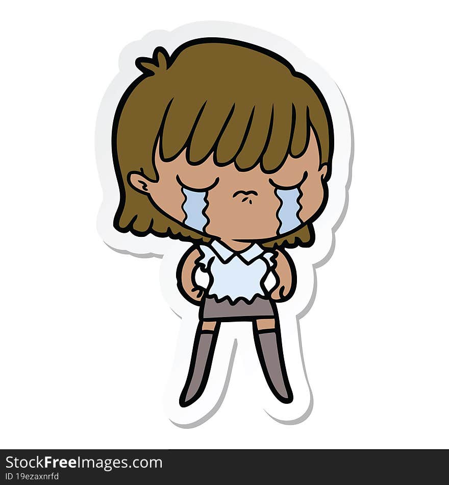 Sticker Of A Cartoon Woman Crying