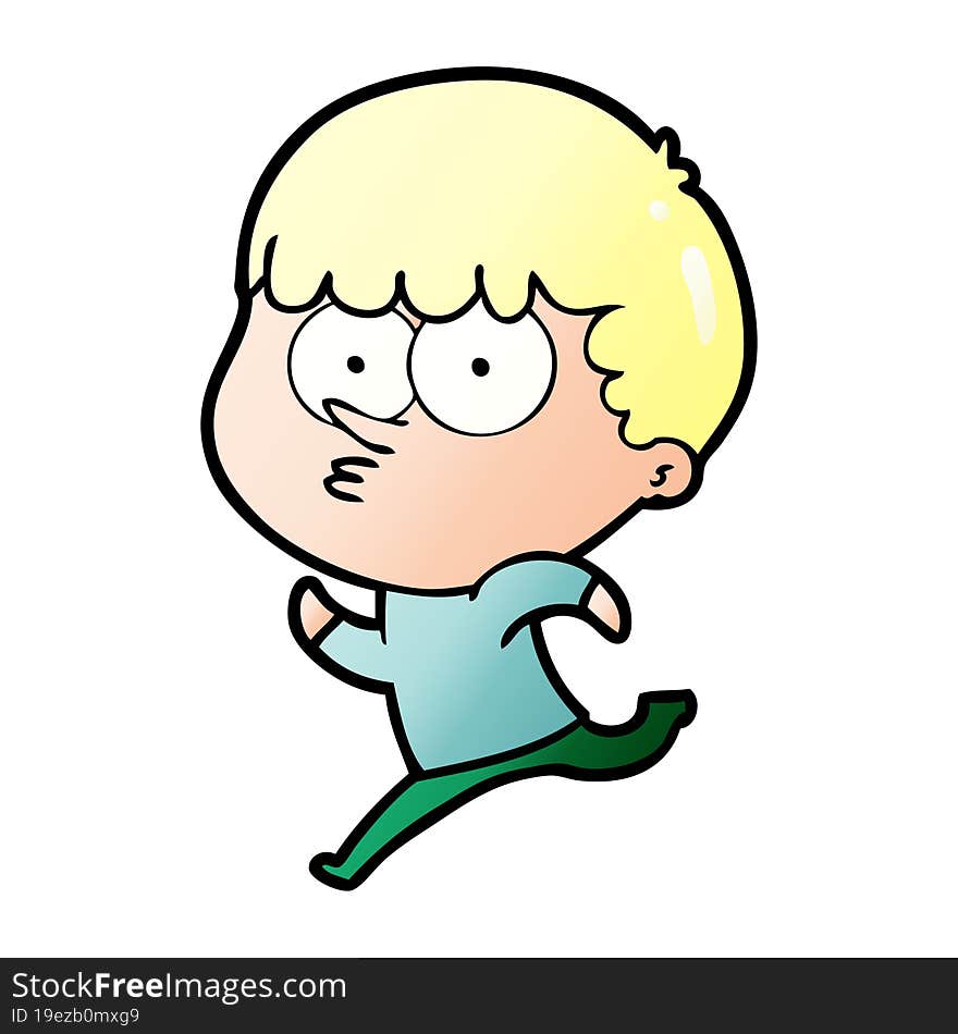 cartoon curious boy running. cartoon curious boy running