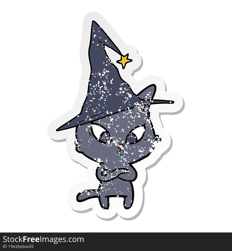 distressed sticker of a halloween cartoon cat