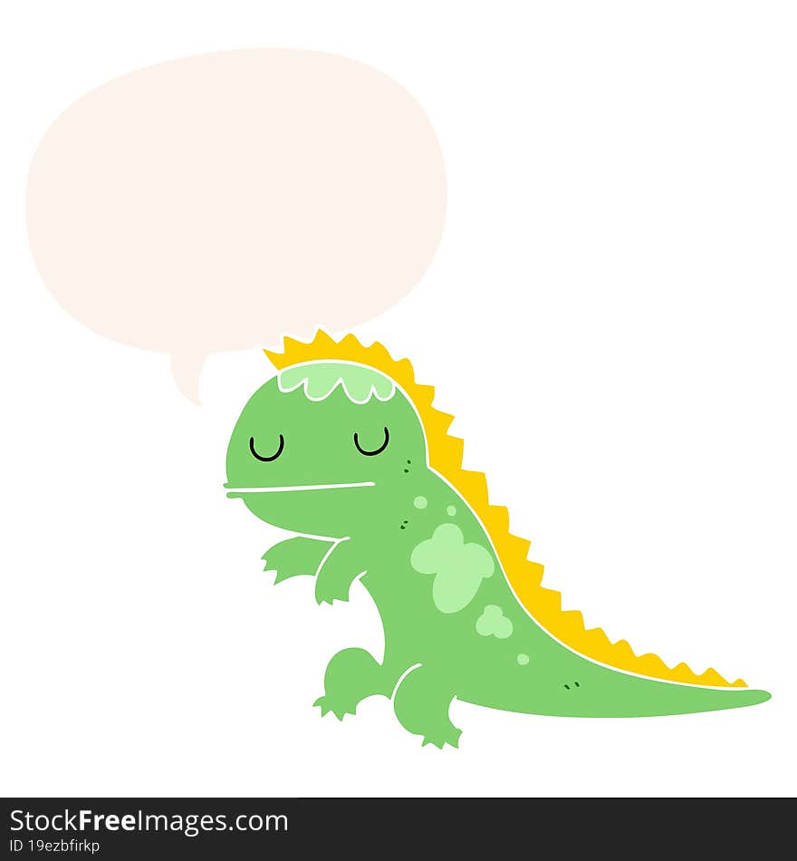 cartoon dinosaur and speech bubble in retro style