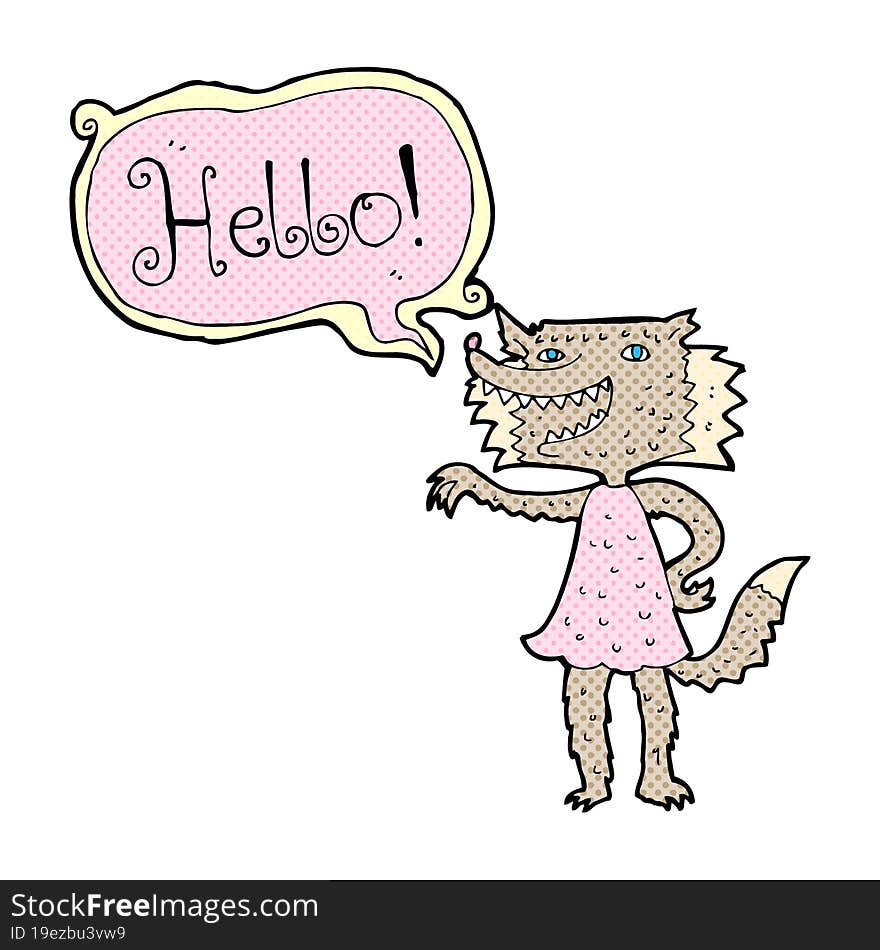 cartoon wolf girl saying hello