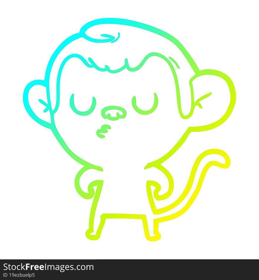 cold gradient line drawing of a cartoon monkey