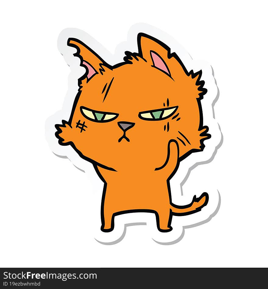 Sticker Of A Tough Cartoon Cat