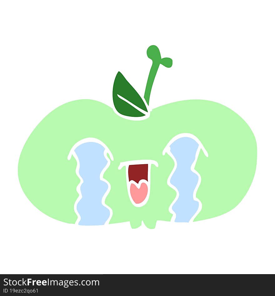 Flat Color Illustration Cartoon Of A Sad Apple