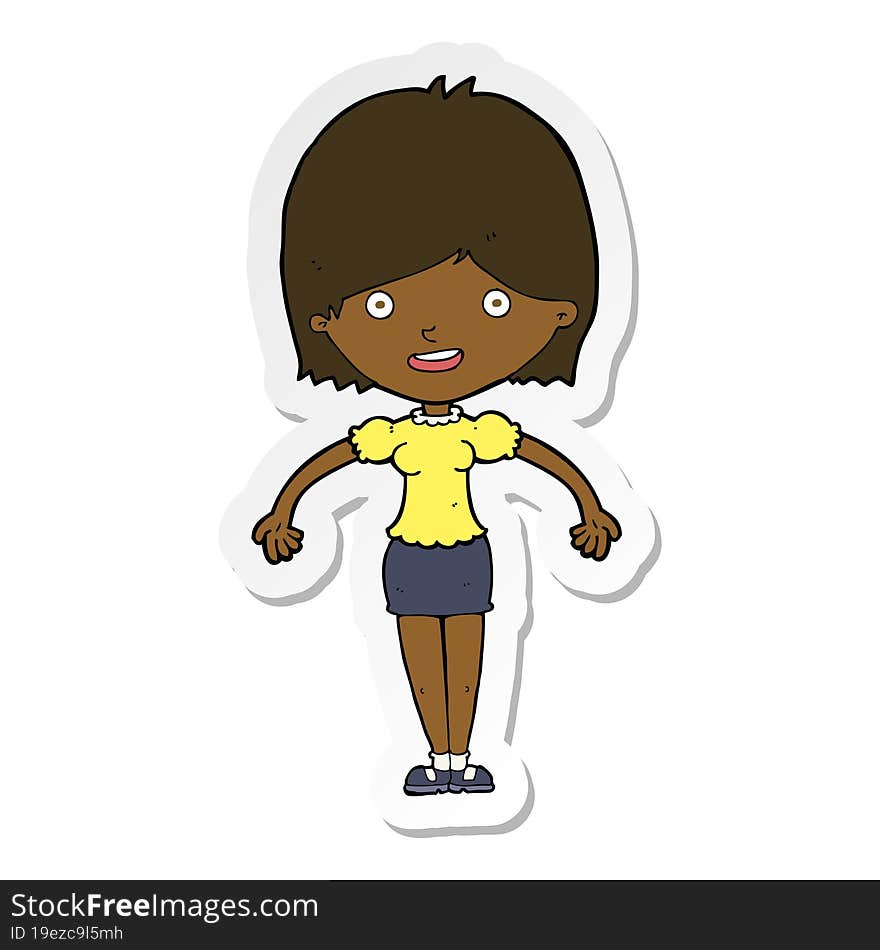 sticker of a cartoon happy woman