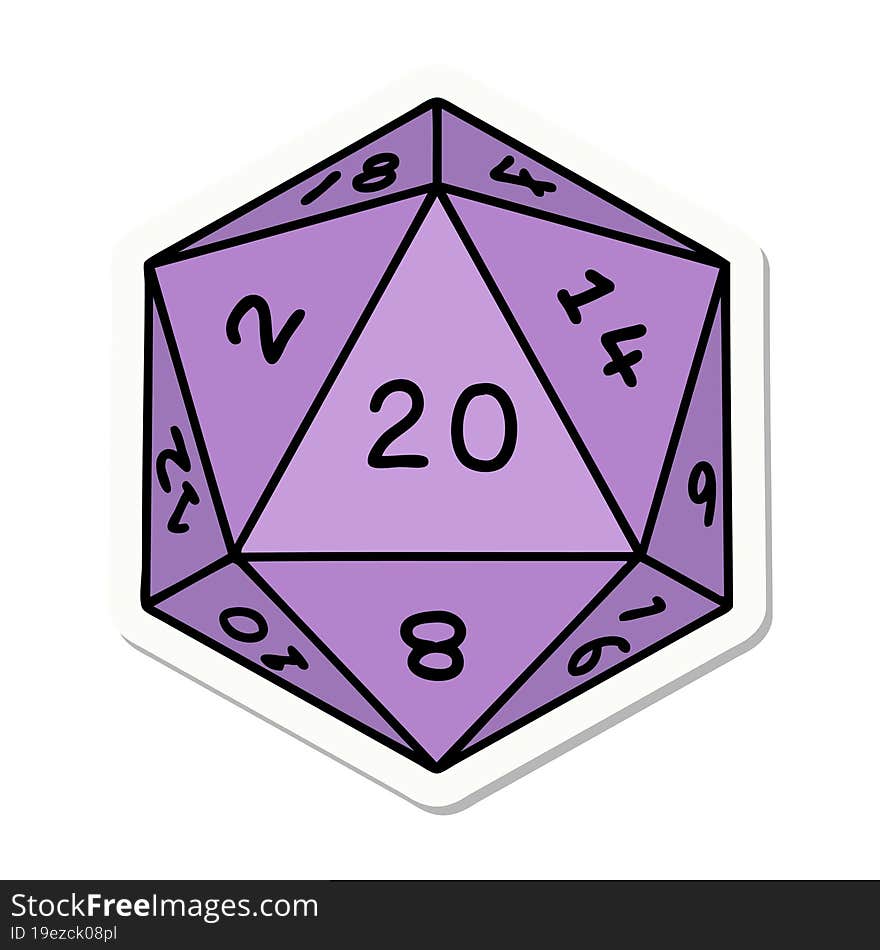 sticker of a natural 20 D20 dice roll. sticker of a natural 20 D20 dice roll