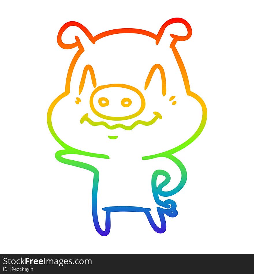 rainbow gradient line drawing of a nervous cartoon pig