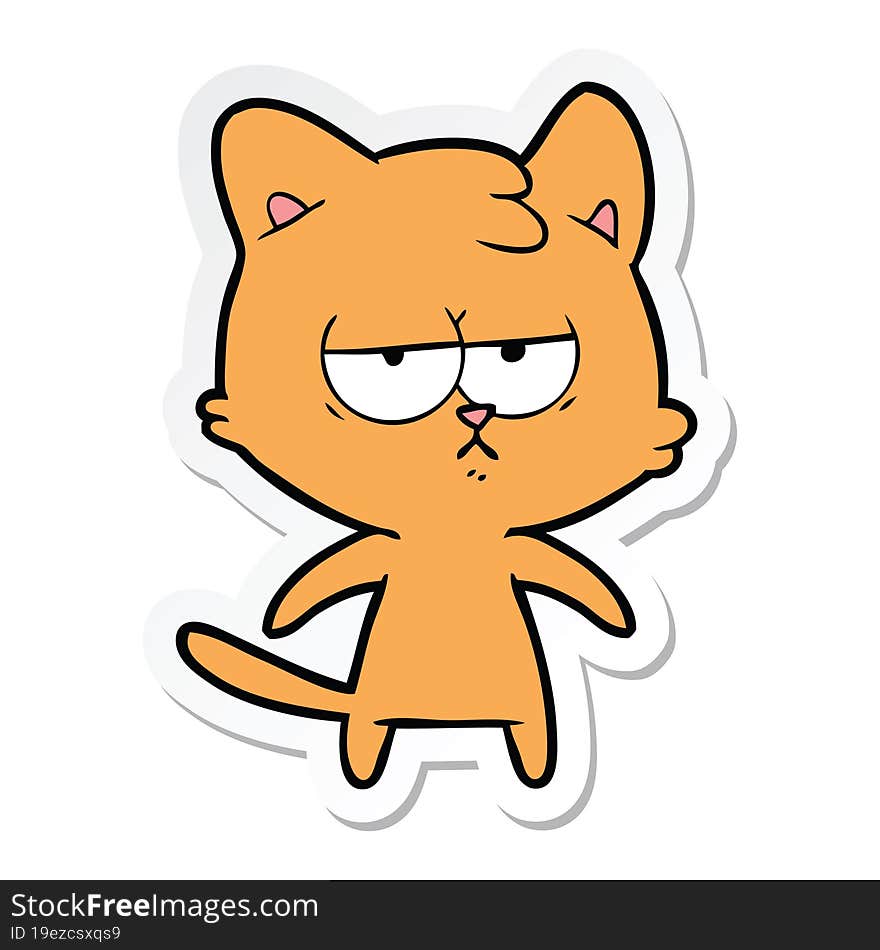 sticker of a bored cartoon cat