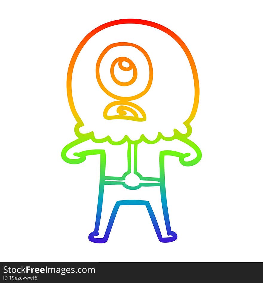 rainbow gradient line drawing of a cartoon cyclops alien spaceman