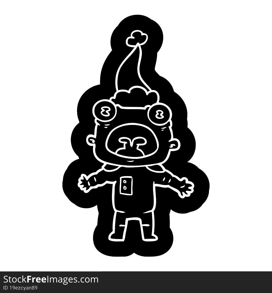 Cartoon Icon Of A Weird Alien Communicating Wearing Santa Hat