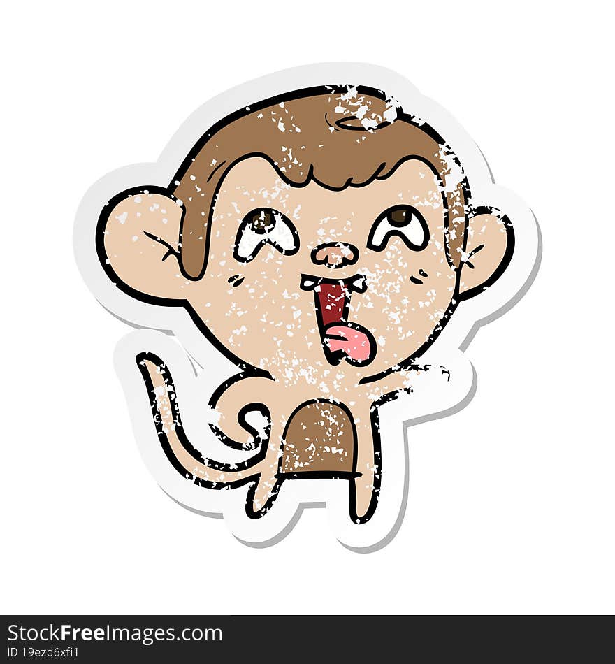 Distressed Sticker Of A Crazy Cartoon Monkey