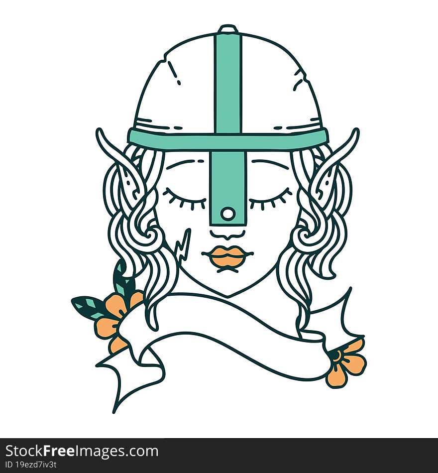 Retro Tattoo Style elf fighter character face. Retro Tattoo Style elf fighter character face