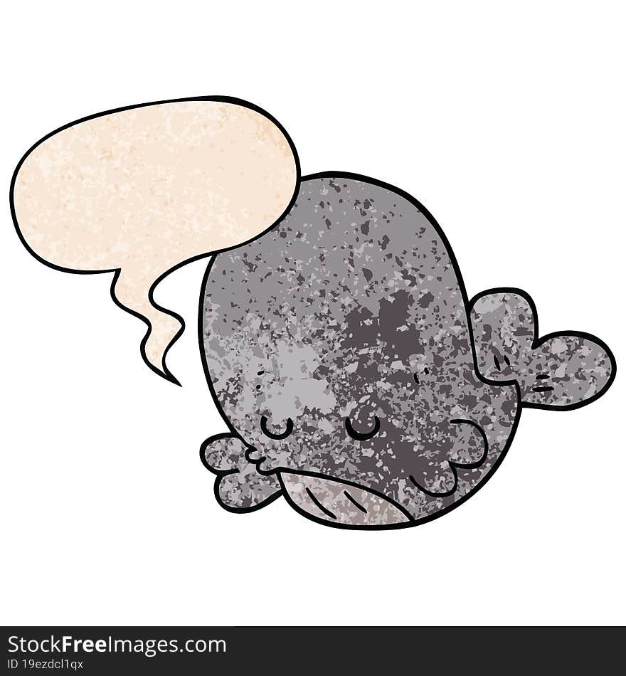 cartoon whale and speech bubble in retro texture style