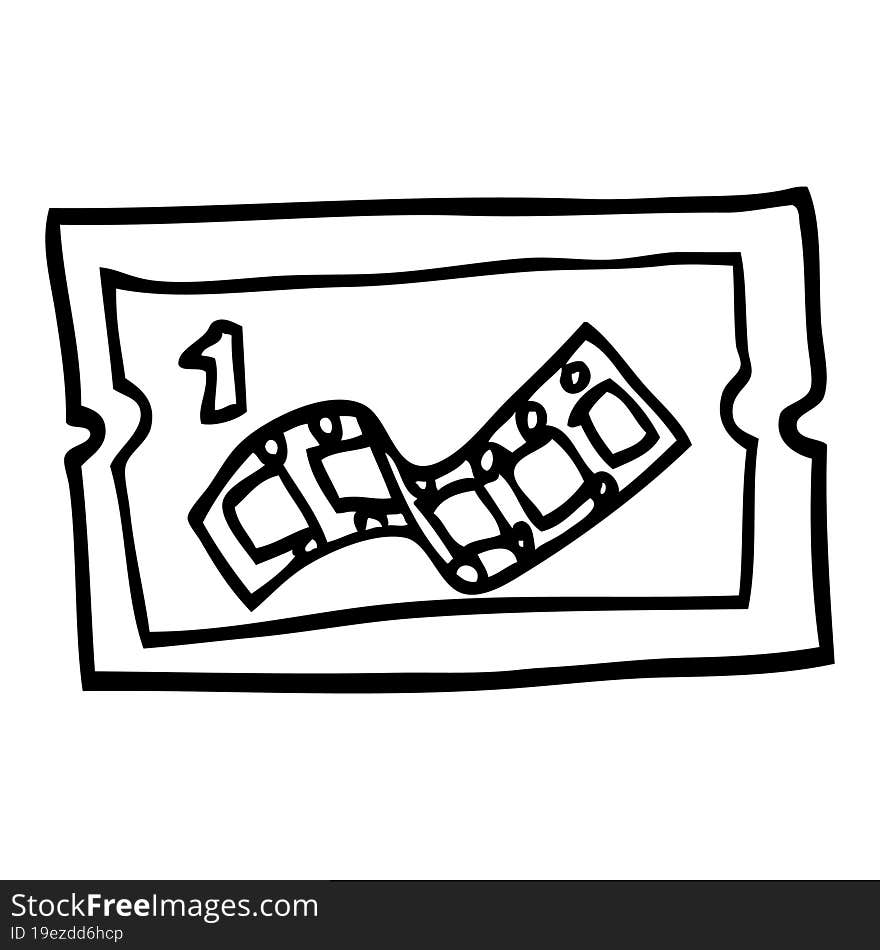 black and white cartoon movie ticket