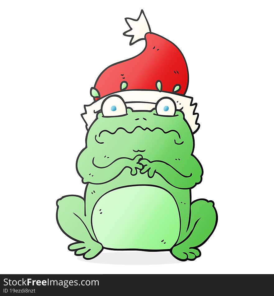 freehand drawn cartoon frog in christmas hat