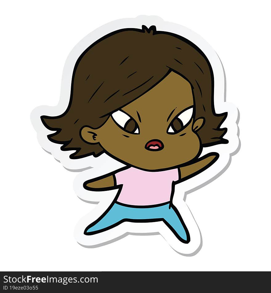 sticker of a cartoon stressed woman