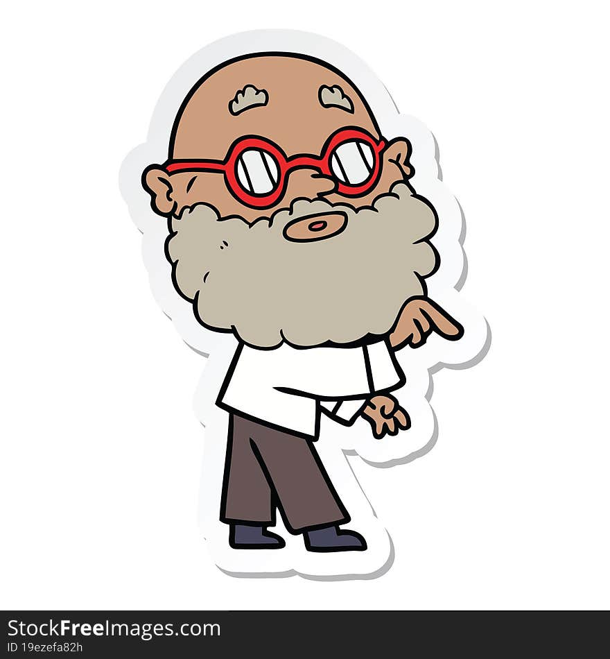 Sticker Of A Cartoon Curious Man With Beard And Glasses