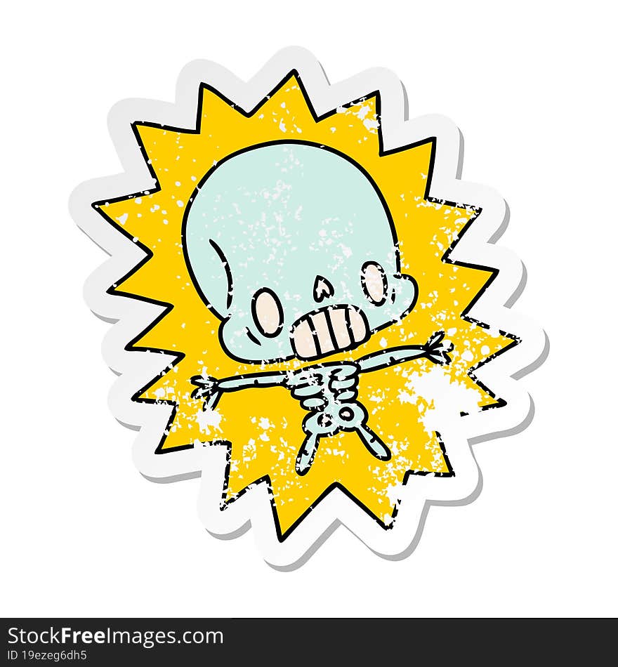 distressed sticker cartoon kawaii electrocuted skeleton