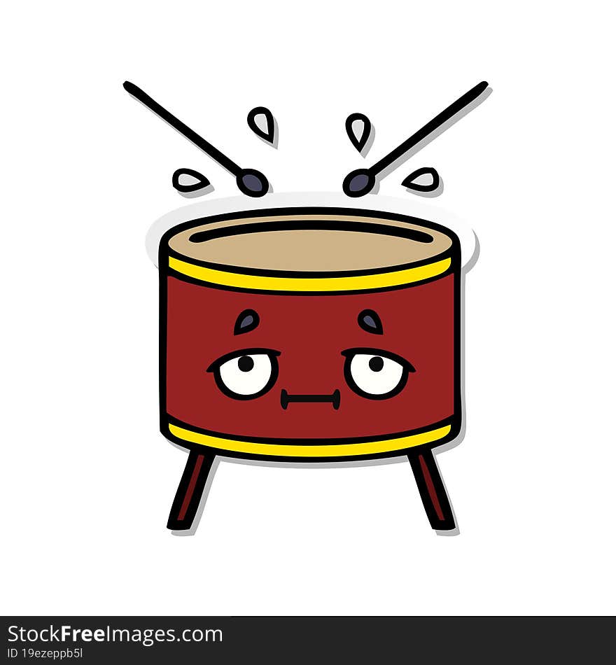 distressed sticker of a cute cartoon drum