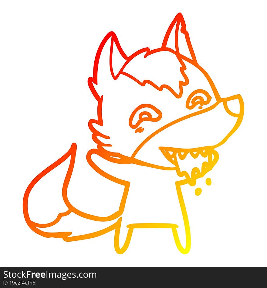 Warm Gradient Line Drawing Cartoon Hungry Wolf