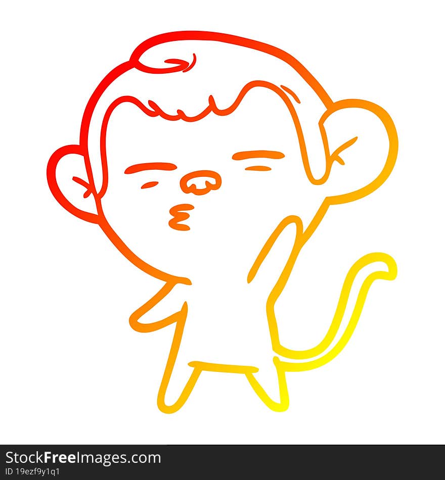 Warm Gradient Line Drawing Cartoon Suspicious Monkey