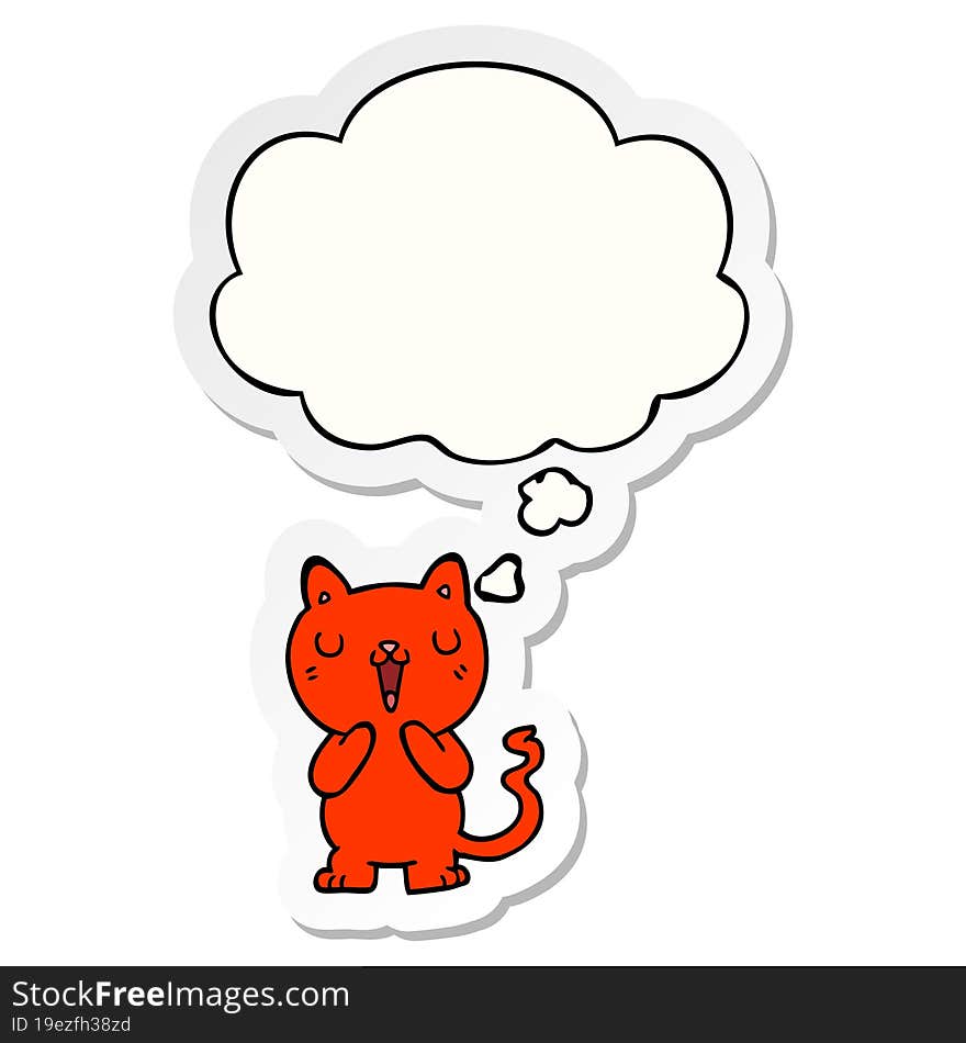 cartoon cat and thought bubble as a printed sticker