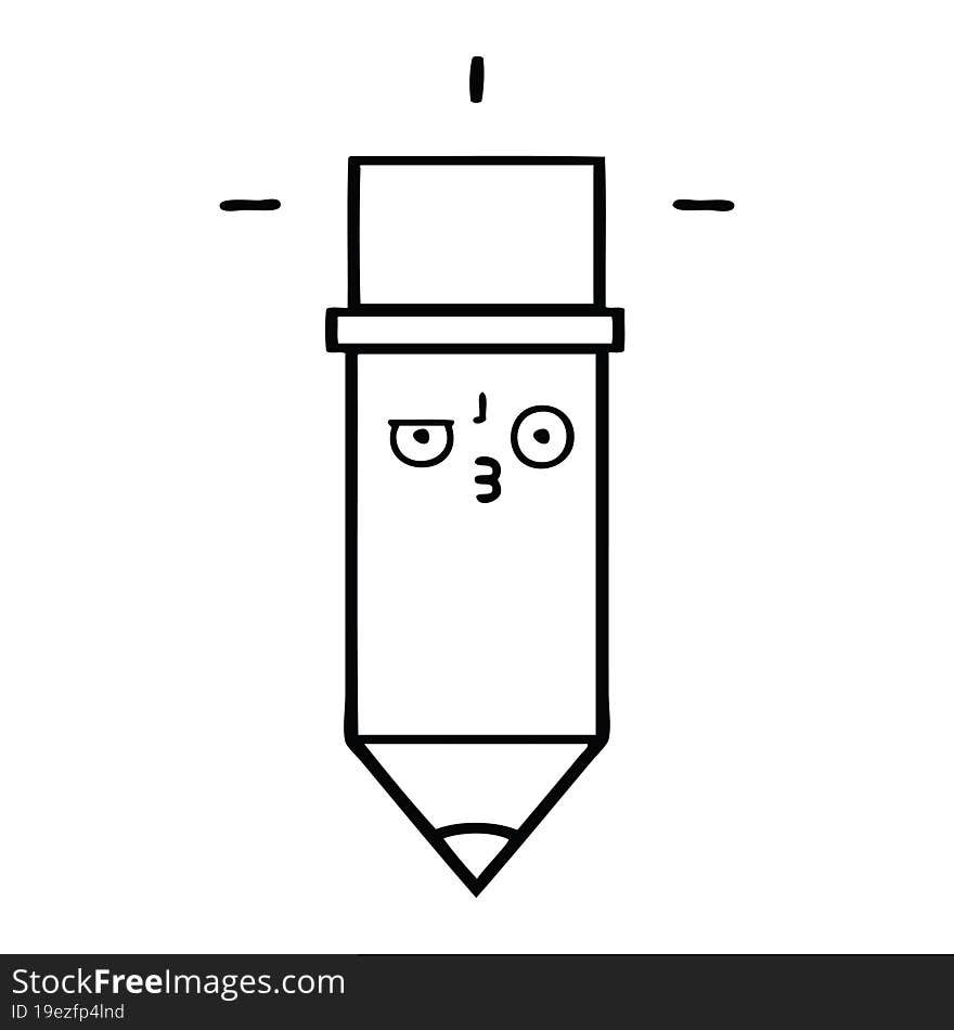 line drawing cartoon of a pencil. line drawing cartoon of a pencil