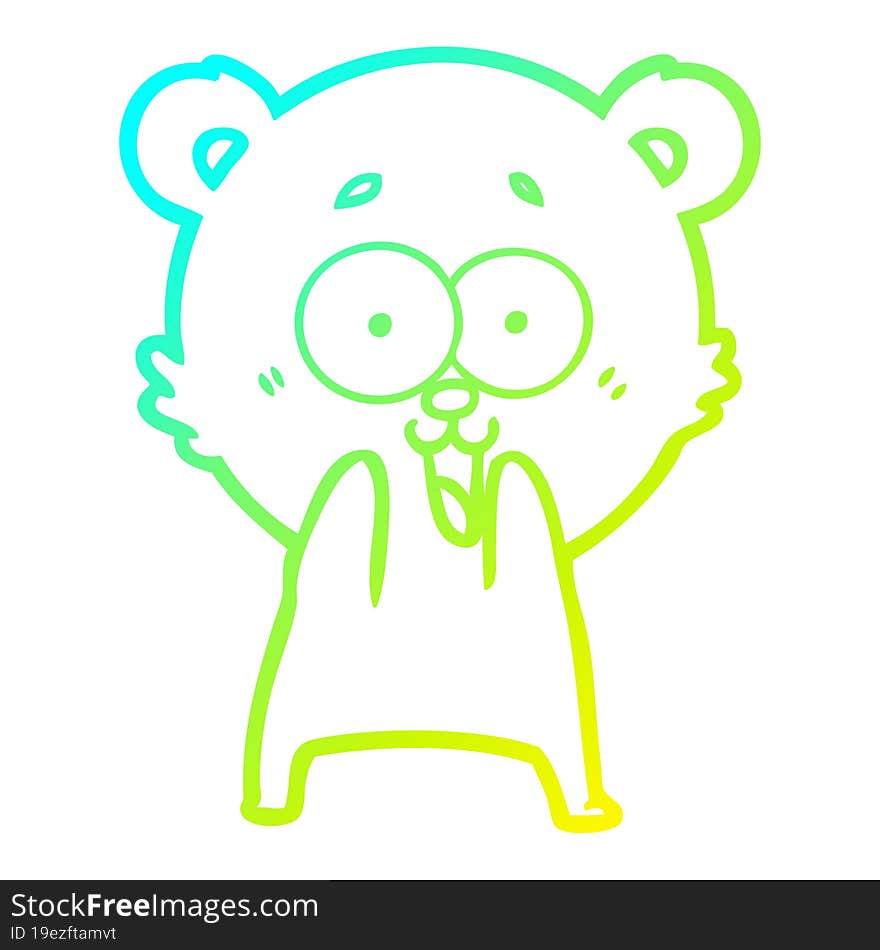 Cold Gradient Line Drawing Excited Teddy Bear Cartoon