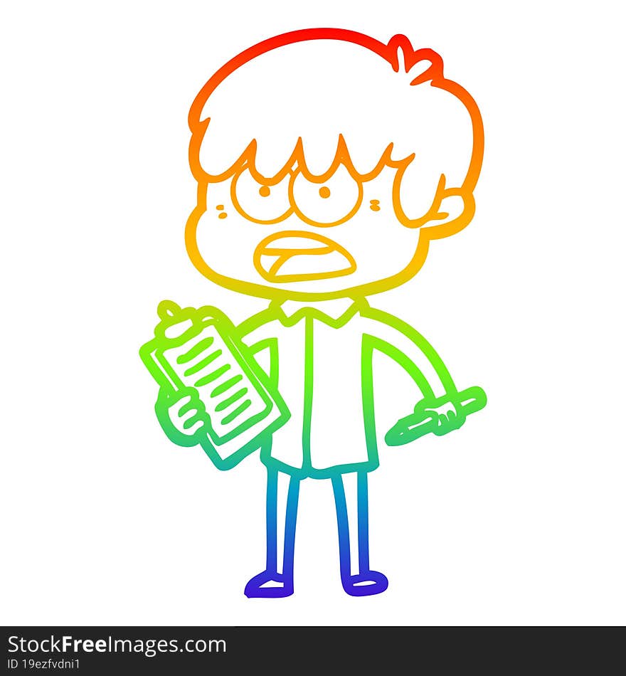 Rainbow Gradient Line Drawing Worried Cartoon Boy