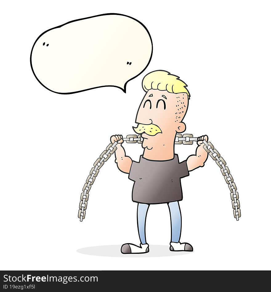 Speech Bubble Cartoon Man Lifting Chain