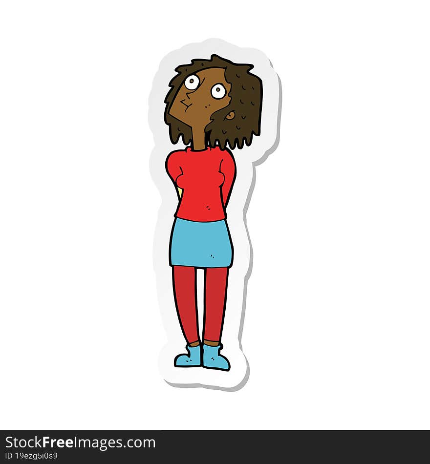 sticker of a cartoon curious woman