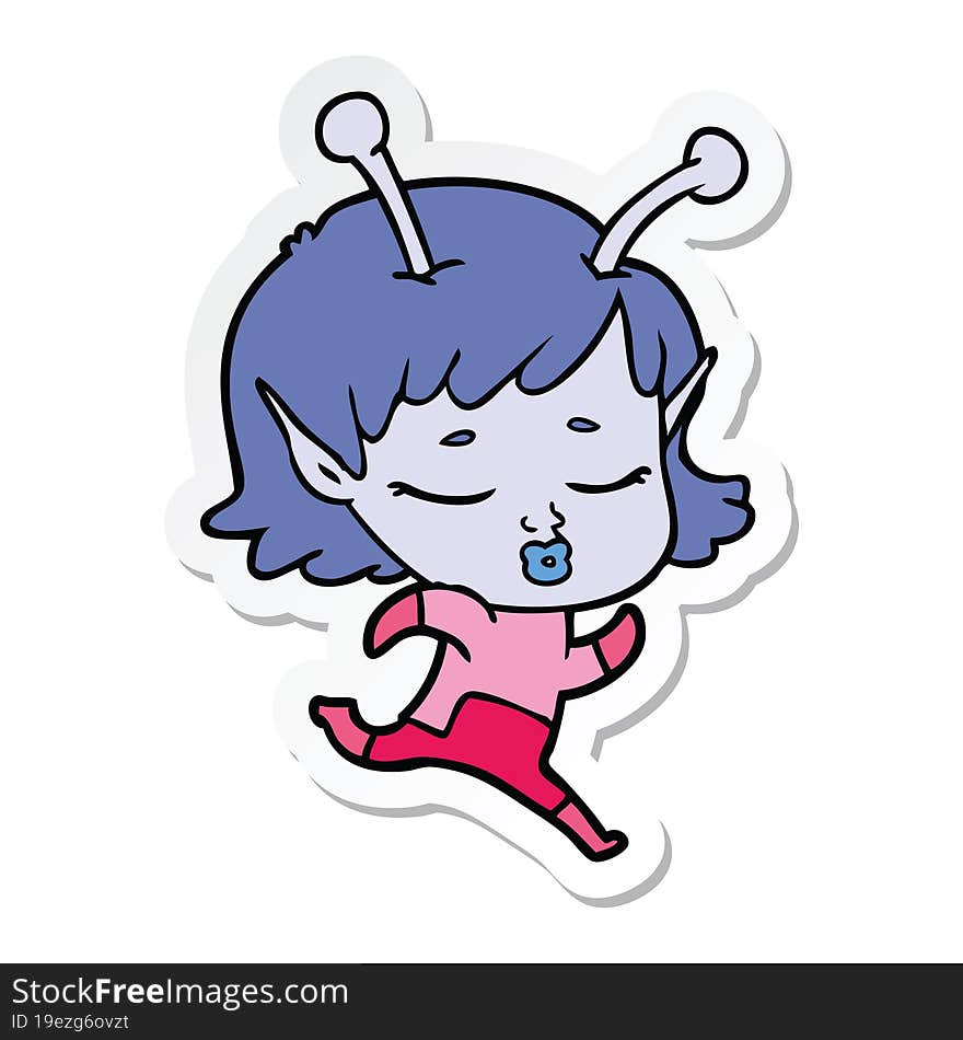 sticker of a cartoon alien girl