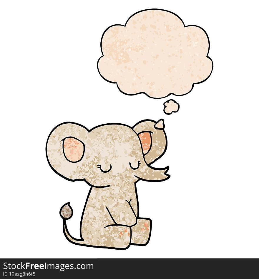 Cartoon Elephant And Thought Bubble In Grunge Texture Pattern Style