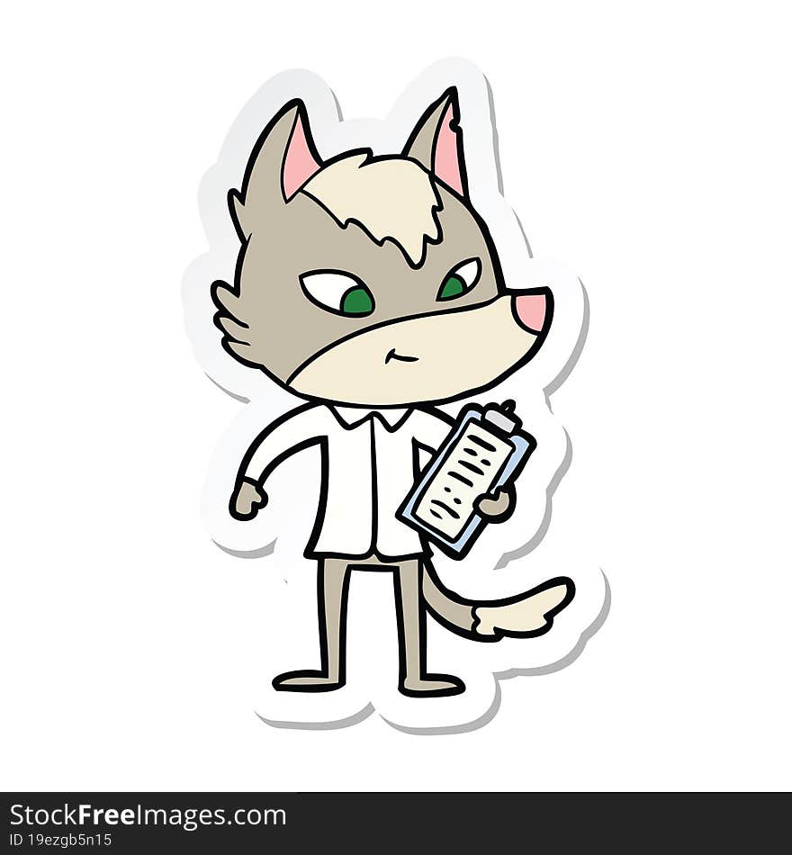 sticker of a friendly cartoon wolf manager