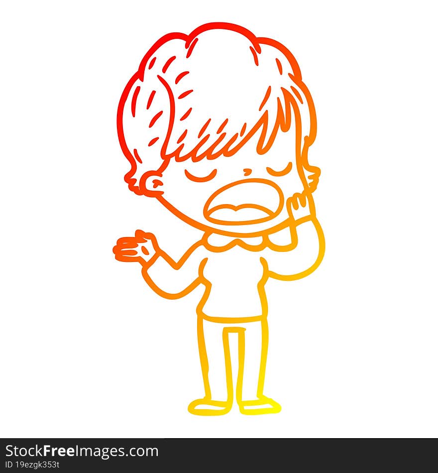 warm gradient line drawing of a cartoon woman talking